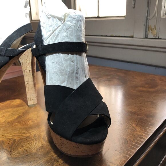 Michael Kors Adair Blk Suede Cork Platform High Heel Sandals Size 10M New In Box - Picture 2 of 11
